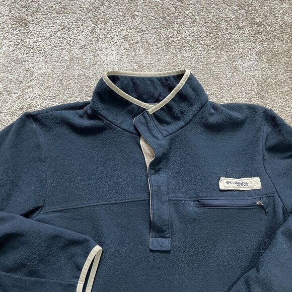 Columbia Active Jacket Mens XXL Medium 1/4 Zip Pockets Navy Blue PFG Fleece Logo - Picture 3 of 12